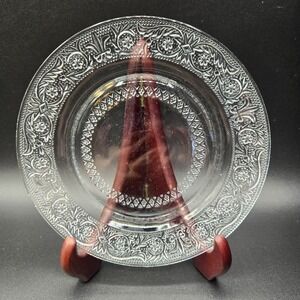 VTG KIG Malaysia Fleur De Lis Clear Glass Salad/Desert Plate 7" EUC